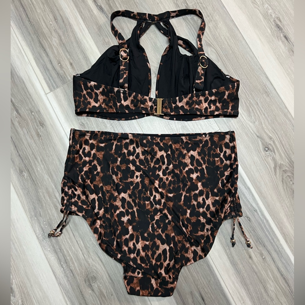 City Chic Brown and Black Leopard High Waist Bikini Set - Picture 3 of 4